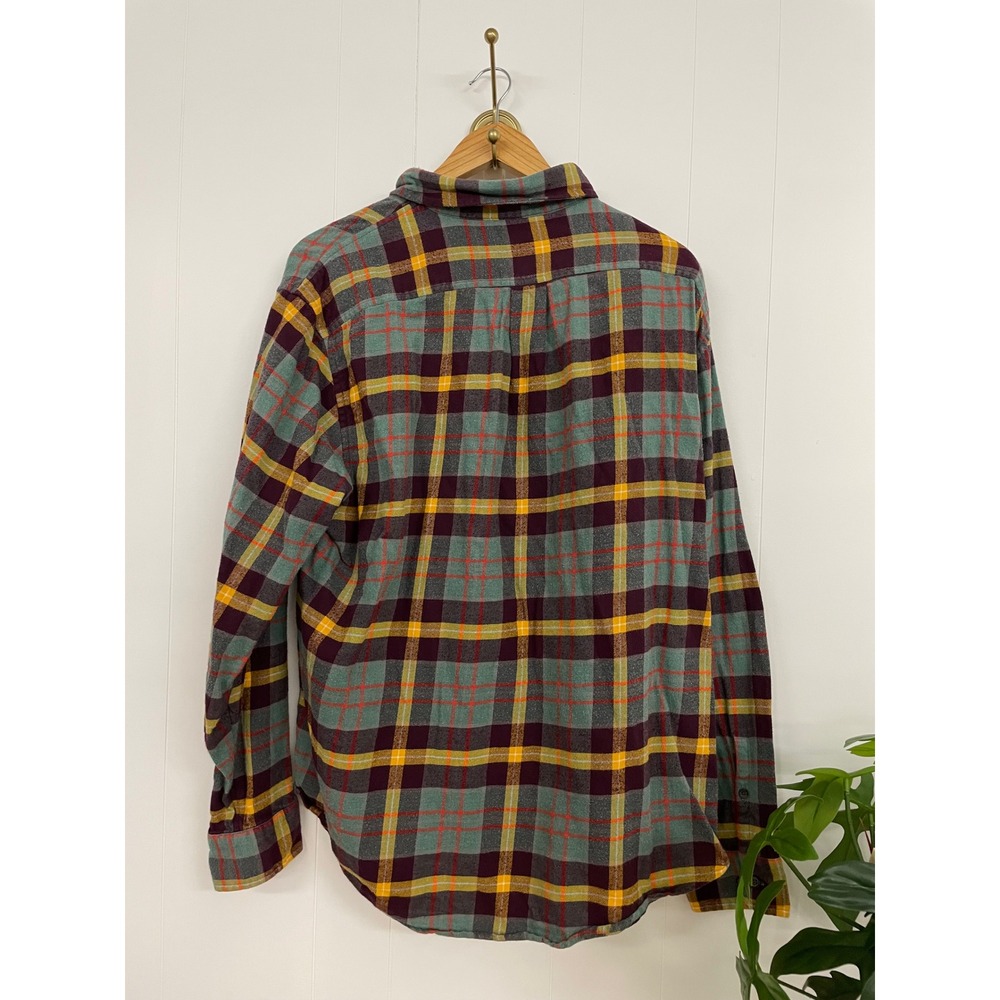 Lands End Mens XL Flannel Shirt Plaid Teal Burgundy Traditional Fit Cotton - Picture 3 of 7